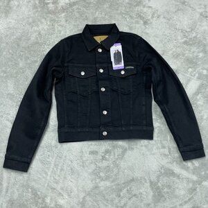 Calvin Klein XS Black Classic Trucker Denim Jacket Stretchy Fit d0151